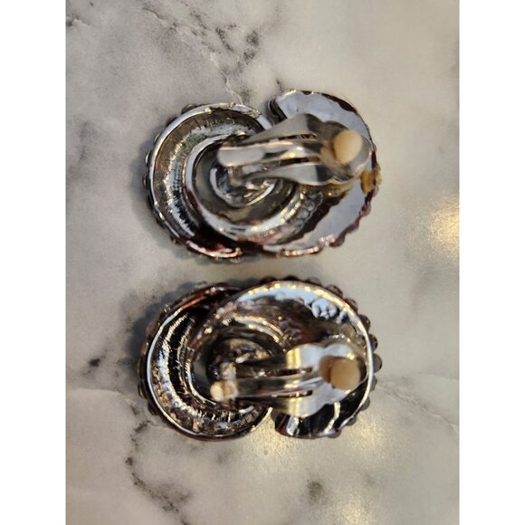 Vintage Rhinestone Clip-On Earrings With Brown & Clear Stones (Missing Stones) - Picture 2 of 3